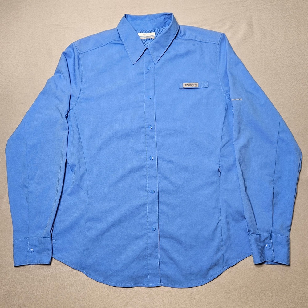 Columbia PFG Tamiami II Fishing Shirt Womens Medium Blue Long Sleeve XL7105 UPF